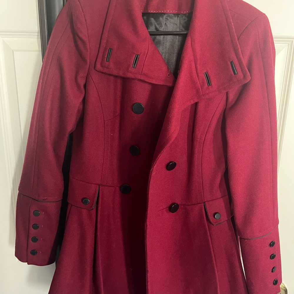 Calvin Klein Burgundy Trench Coat with Black Accents